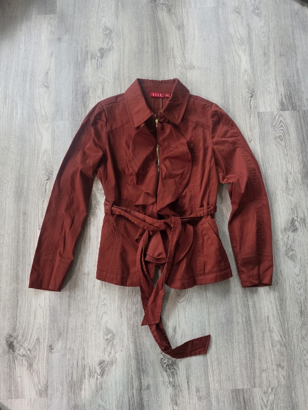 ELLE Very Pretty Ruffles in Front,Med,Dark Rust Color Jacket